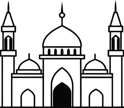 Tunisian Mosque with White Minarets vector line art illustration