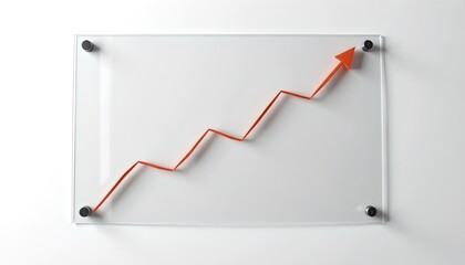 Poster - An orange arrow ascends on a clear glass panel, symbolizing growth and progress. The arrow is three-dimensional, and the glass is mounted on a wall.