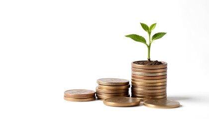 Poster - concept of financial growth and investment symbolized by a plant growing from coins
