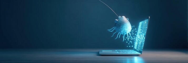 Poster - 3D Phishing Site Icon Transforming Into Malware From a Laptop at Minimal Upper Zone