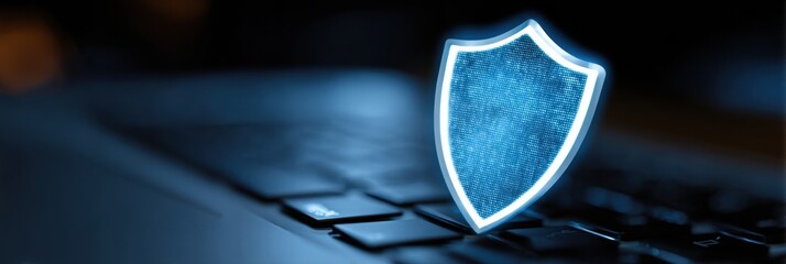 Fototapete - Shield Deflects Phishing Attack While Securing Sensitive Data on a Digital Keyboard at Night