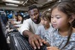© Milos - An instructor guides children through computer tasks, fostering curiosity and collaboration while showcasing learning in a hands-on educational environment.