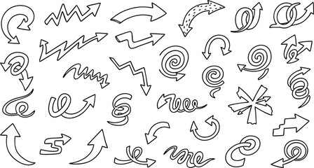 Leinwandbilder - A collection of hand drawn black and white arrows in various shapes and designs on white background