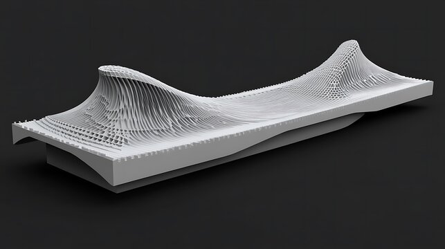 A digitally rendered abstract architectural model with curved forms