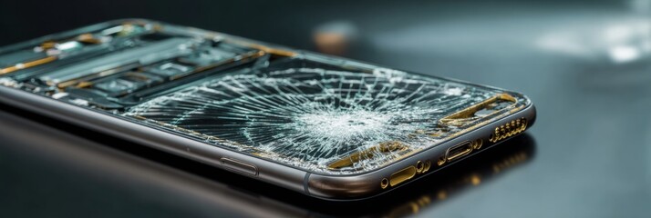 Aufkleber - Busted Touchscreen Device Displaying Signs of System Failure on Clean Countertop