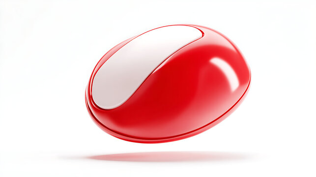 Minimalist 3D Vector Illustration of a Red Computer Mouse Floating on White Background