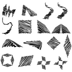 Poster - collection of abstract geometric shapes with scribble fill in black and white artistic illustration 