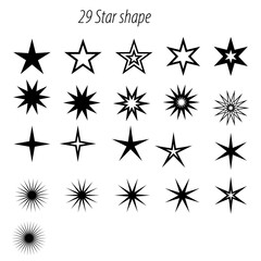 Poster - a collection of twenty nine star shapes in various styles and configurations on a white background.