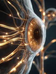 Poster - Exploring Optic Nerve and Eye Anatomy With a Futuristic Glow Showcasing Detailed Structures and Connections