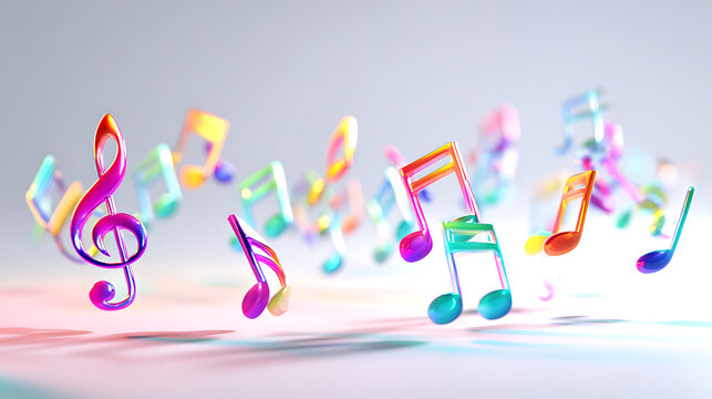 Vibrant Colorful 3D Music Notes Floating in Air A Stunning Visual