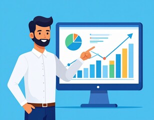Poster - Businessman Presenting Financial Growth Data On Computer Screen