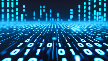 An illustration of digital data with blue binary code. Digital matrix background. AI-Generated