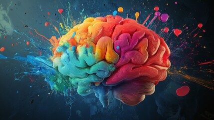 Poster - An artistic representation of the human brain with vibrant colors illustrating neural pathways, surrounded by abstract shapes and patterns that symbolize thought processes.
