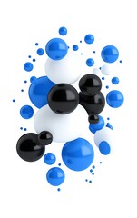 Poster - Abstract Composition of Colorful Spheres in Blue, Black and White