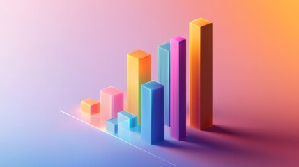 Poster - A D business bar graph with colorful bars and shadow effects, representing key performance indicators, displayed on a smooth gradient background for a modern touch.