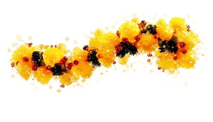 Poster - Bright Yellow and Black Abstract Floral Design with Textured Elements