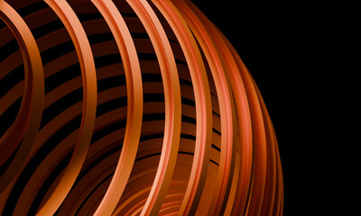 Fototapete - Abstract Orange Curved Lines Flow Against Black Background - Modern Digital Art Geometric Pattern Design