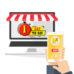 Poster - concetto di shopping online. apri laptop con acquisto dello schermo. stile piatto, illustrazione 1 -