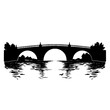 © Guli Studio - black and white silhouette of an old bridge over a river black, bridge, old, river, silhouette, stone bridge, water , Generative art.