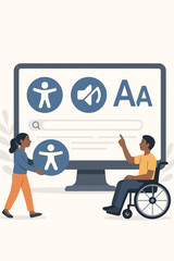 Aufkleber - Web accessibility concept with disabled person in wheelchair. Digital inclusion, diversity, and user interface design for people with disabilities. Accessible online experience vector.