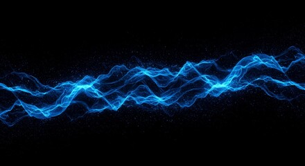 Poster - Blue Wave Art Abstract Visualization - Futuristic concept symbolizing energy, technology, flow, motion, and connectivity. Dark background, blue wave patterns