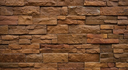 Poster - Brown Stone Brick Wall Texture - Close-up view of a textured brown stone brick wall, ideal for backgrounds or design projects