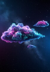 Poster - Cosmic Nebula Cloudscape - Glowing pink and blue clouds float in a dark, starry nebula. A cosmic dreamscape