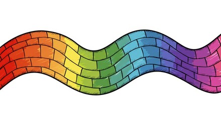 Poster - Rainbow Brick Wave Pattern - Colorful wavy brick pattern design, ideal for backgrounds, websites, and various design projects. Vibrant and cheerful