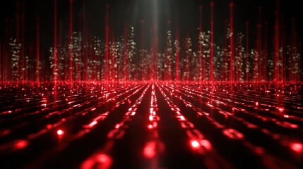 Poster - Futuristic digital grid with glowing red lights extending upward, creating a vibrant, high-tech cityscape or data visualization effect.