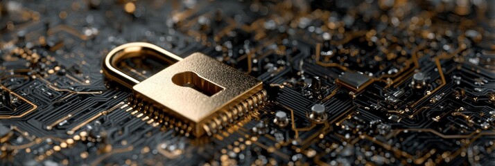 Poster - Encrypted Password Vault Being Cracked by Robotic Arm on a Circuit Board in a High-Tech Laboratory Environment