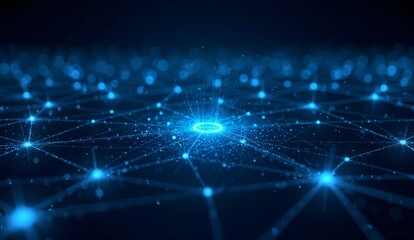 Blue interconnected dots forming a network pattern on a dark background