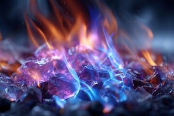 Poster - Colorful flames dance over sparkling crystals in a surreal display of heat and light