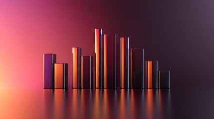 Poster - A visually striking D bar graph with reflective surfaces, showcasing various data sets in different heights, placed on a gradient background for a professional presentation.