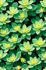 Wall Mural - Sedum on green background cartoonish seamless pattern