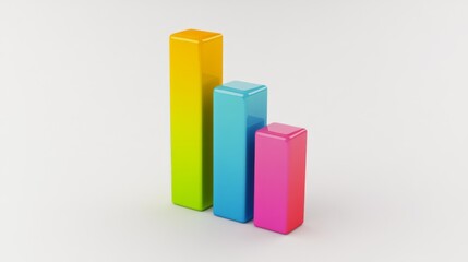 Poster - Minimalistic bar chart with three-dimensional bars in various heights, set against a clean white background.