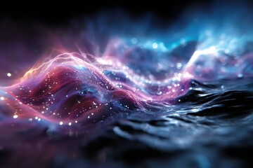 Poster - Vibrant cosmic waves illuminated by starlight in a mesmerizing swirling pattern