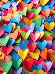 Wall Mural - Close-up of colorful paper hearts background