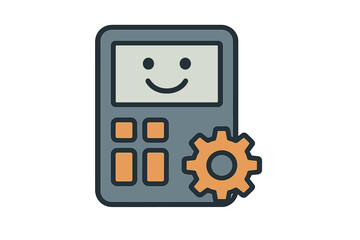 Poster - Calculator with smiley face and gear symbol illustrates automation process
