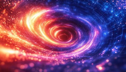 Poster - Luminous Grid: Digital Network Patterns In Neon Technology. Circles And Squares Of Luminous Particles In A Plexus Of Fire And Ice. Milky Way In Medicine And Business.