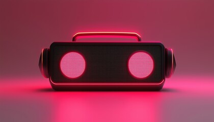 Poster - Dark Neon Light Effect Music Sound Box Rendering - Producing A Visual Representation Of A Music Sound Box With Vibrant Neon Lighting Effects.