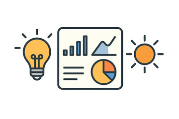Poster - Idea generation and data analysis represented by icons isolated on white background