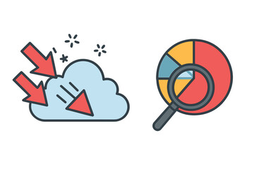 Poster - Data analysis and cloud data storage colorful cartoon vector illustration icon isolated on white background