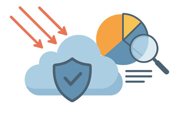 Poster - Secured data cloud illustration with pie chart analysis and arrows representing data transfer