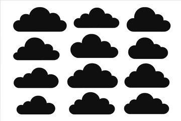 Poster - Set of cartoonish dark clouds vector silhouette icons isolated on white background