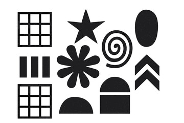 Poster - Isolated group of various black geometric shapes and abstract designs on white background