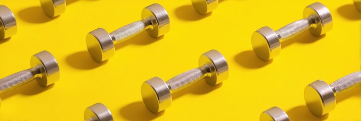 Poster - Enhancing Mental Fitness Through Innovative Brain Training With Dumbbells on a Sunny Yellow Backdrop