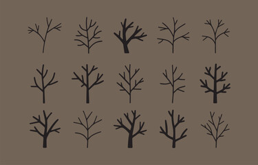 Poster - Seamless Pattern of Hand Drawn Bare Trees in Black on a Brown Background for Textile or Wallpaper