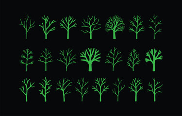 Poster - Collection of Green Tree Silhouettes on Black Background Minimalist Design for Nature Ecology and Environmental Projects and Creative Springtime Designs
