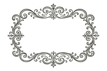 Poster - Ornate black and white frame design with elegant swirls and decorative elements for creative projects