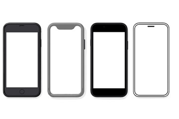 Fototapete - Four smartphones with blank screens vector cartoon illustration icon isolated